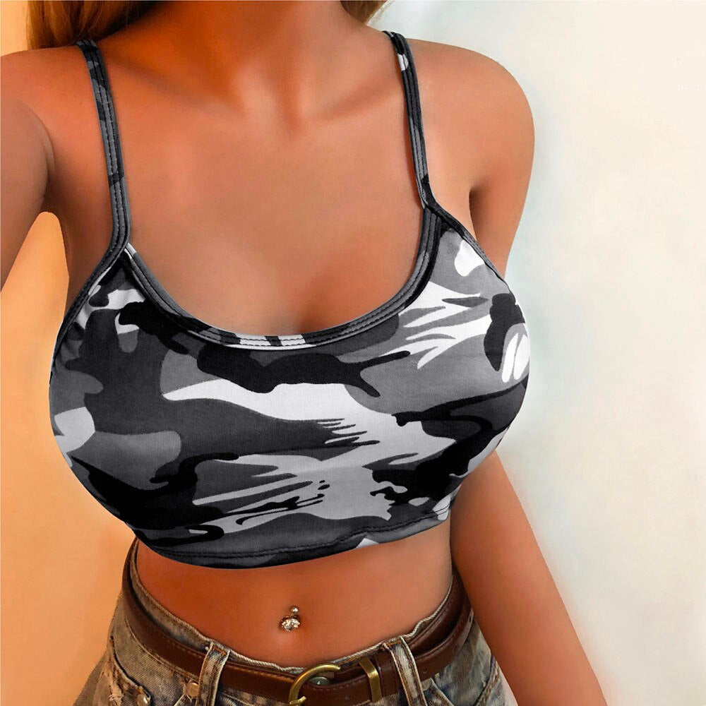 New Camouflage Crop Top Women Sexy Bustier Tops Blackless Padded Cropped Casual Satin Black Croptops Clothes 2023 Summer Vests